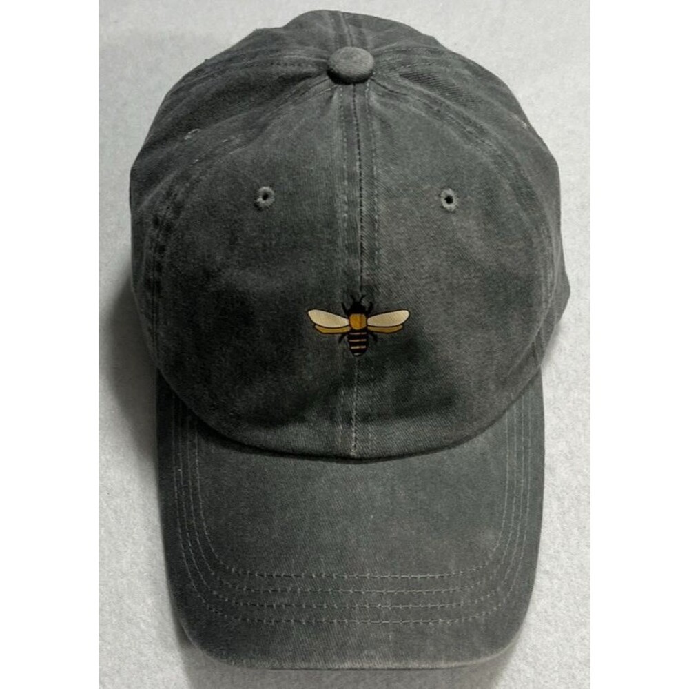 Bee Hat Cap Novelty Gray Cotton Adjustable Distressed Dad